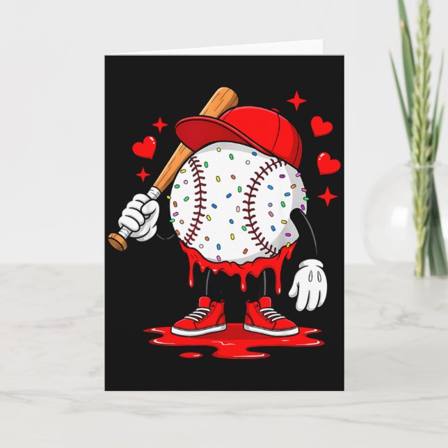 Cute Dripping Baseball Lover Valentines Day Boys K Card (Front)