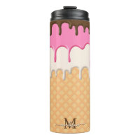Cute Dripping Ice Cream Waffle Cone Monogram