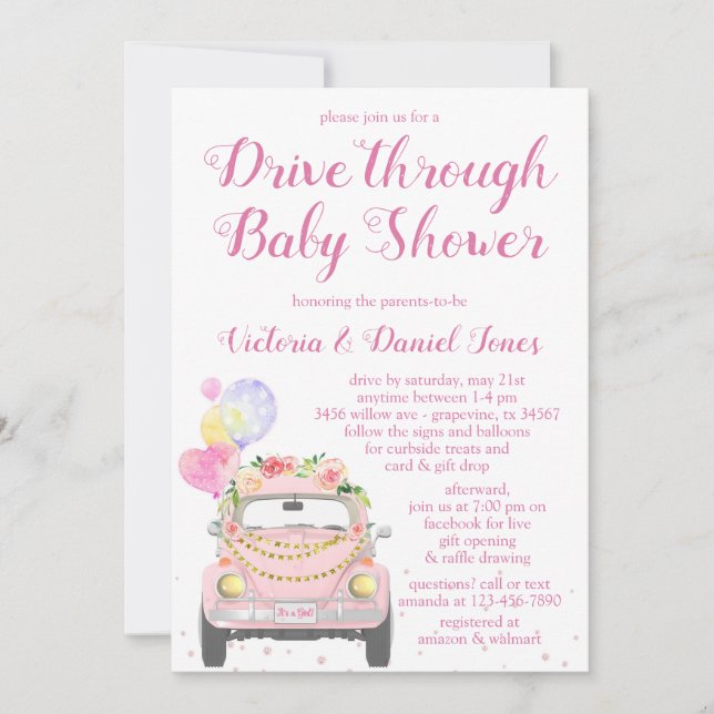 Cute Drive Through Baby Shower Invitation (Front)