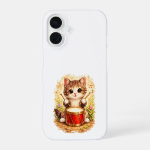 Cute Drummer Cat iPhone 16 Case Kawaii Art