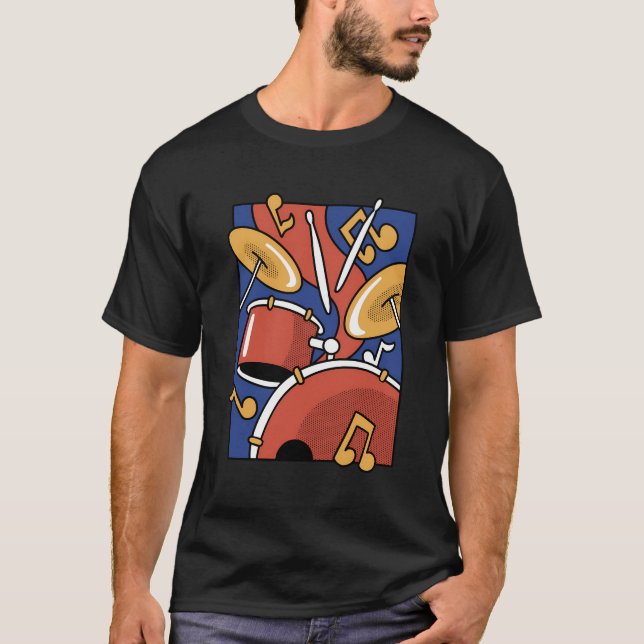 Cute Drummer Shirt Drum Set Kit Percussion Retro G (Front)