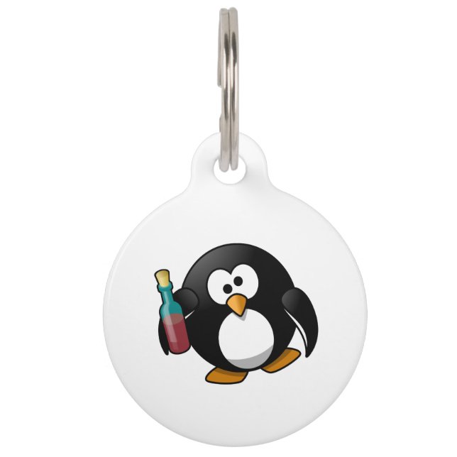 Cute Drunken Penguin Art Pet Tag (Front)
