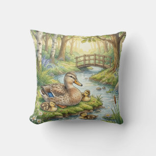 Cute Duck And Babies River and Lake Animals Cushion