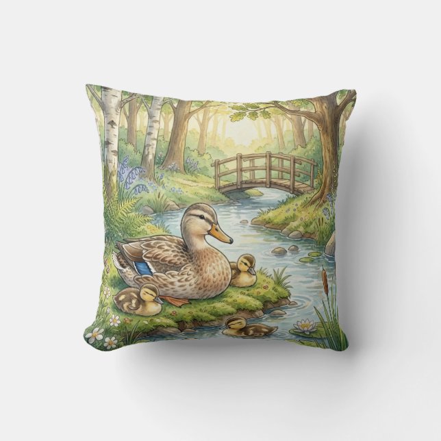 Cute Duck And Babies River and Lake Animals  Cushion (Front)