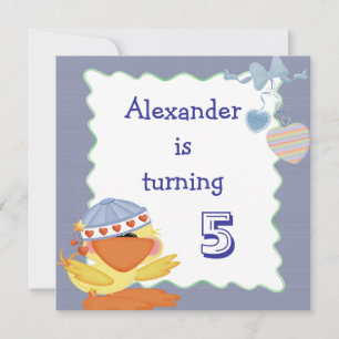 Cute Duck And Love Hearts 5th Birthday Invitation