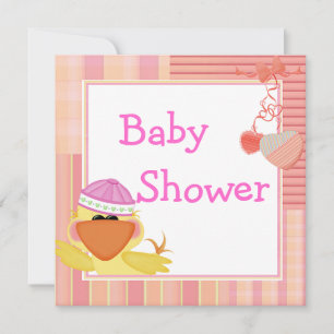 Cute Duck And Love Hearts Baby Shower Invitation