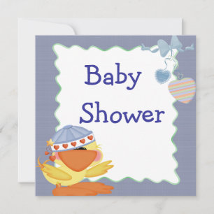 Cute Duck And Love Hearts Baby Shower Invitation