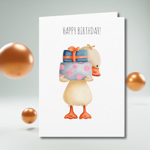 Cute Duck and Presents Happy Birthday Card