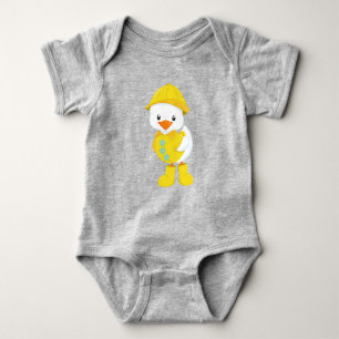 Cute Duck, Baby Duck, Duck In Raincoat, Rain Baby Bodysuit