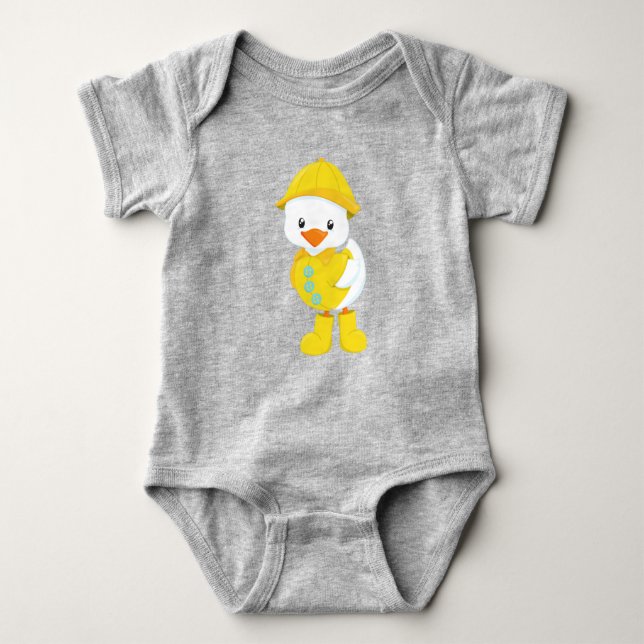 Cute Duck, Baby Duck, Duck In Raincoat, Rain Bodysuit (Front)