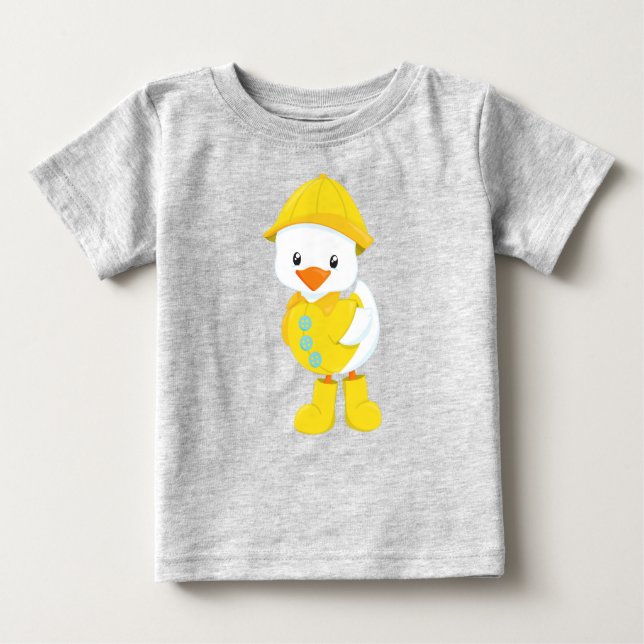 Cute Duck, Baby Duck, Duck In Raincoat, Rain T-Shirt (Front)
