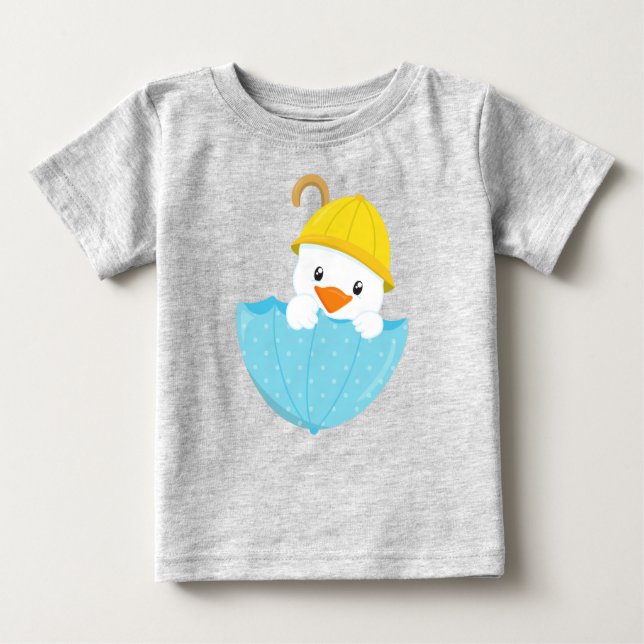 Cute Duck, Baby Duck, Duck With Umbrella, Rain Baby T-Shirt (Front)