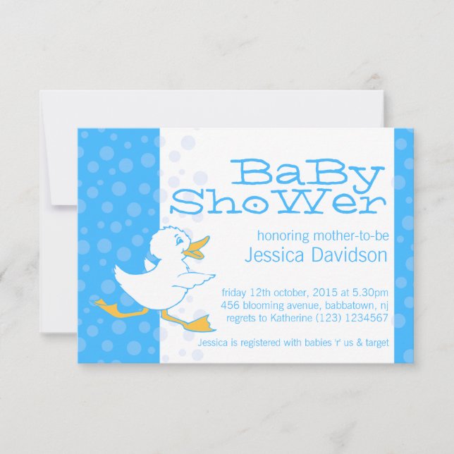 Cute duck baby shower aqua blue invitation (Front)