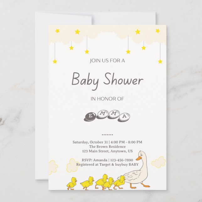 Cute Duck Baby Shower Illustration Minimal Style Invitation (Front)