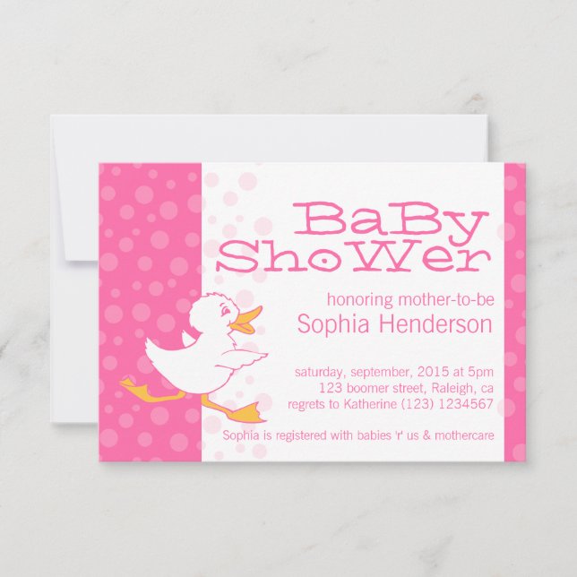 Cute duck baby shower pink invitation (Front)