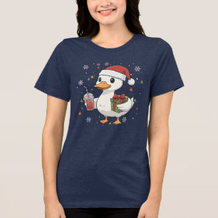 Cute Duck Christmas Drink Cozy Holiday Gift Tri-Blend Shirt