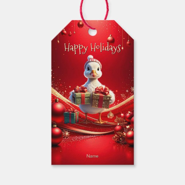 Cute Duck Christmas Holiday Gift Tag (Front)