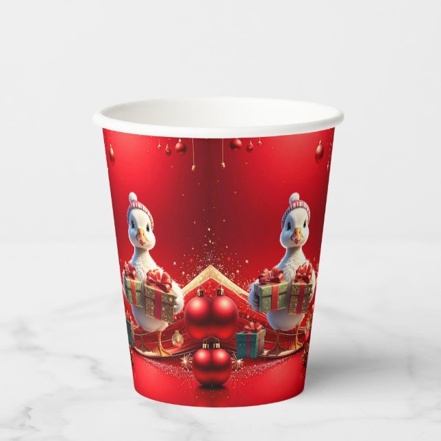 Cute Duck Christmas Holiday Paper Cups (Front)