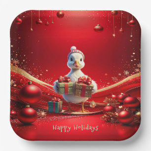 Cute Duck Christmas Holiday Paper Plate