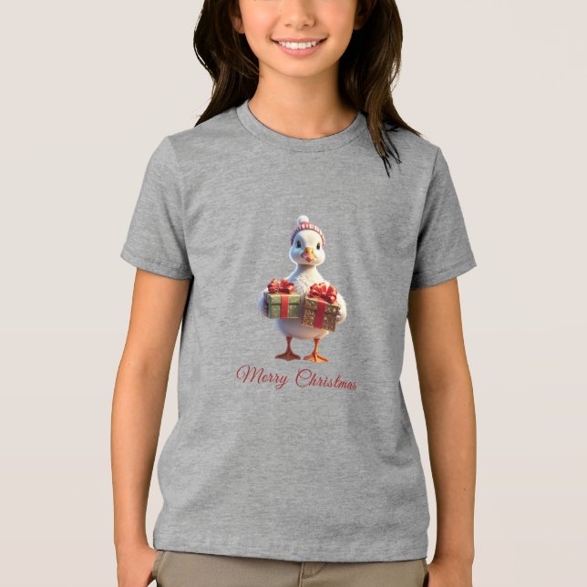 Cute Duck Christmas Holiday Tri-Blend Shirt (Front)