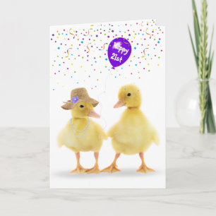 Cute Duck Couple With 21st Birthday Balloon Card