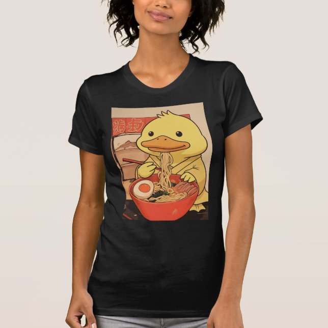Cute Duck Eating Ramen Noodles T-Shirt (Front)