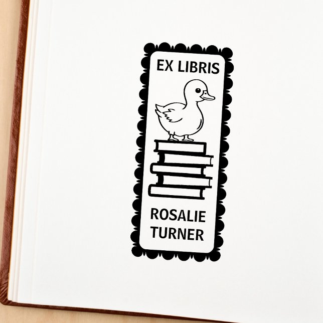 Cute Duck Ex Libris Bookplate Rubber Stamp (ex libris duck on books bookplate)