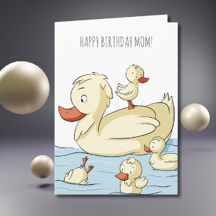 Cute Duck Family Happy Birthday Mum Card
