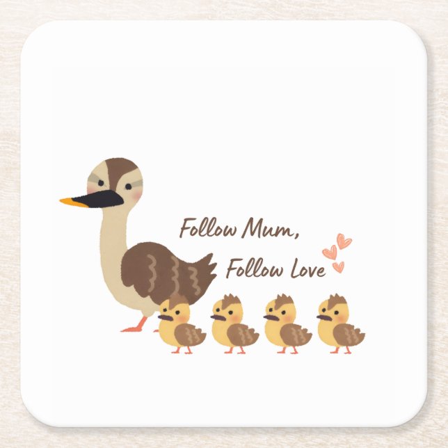 Cute Duck Family Marble Drink Coaster (Front)