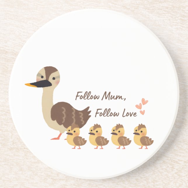 Cute Duck Family Marble Drink Coaster (Front)