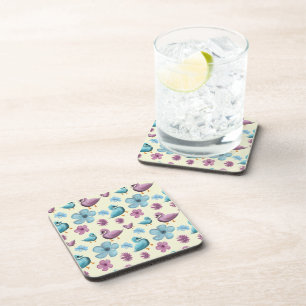 Cute Duck Floral Pattern Aesthetic Pastel Kawaii B Coaster