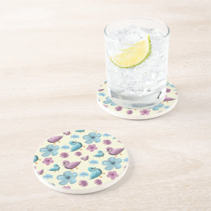 Cute Duck Floral Pattern Aesthetic Pastel Kawaii B Coaster