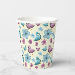 Cute Duck Floral Pattern Aesthetic Pastel Kawaii B Paper Cups