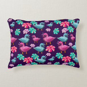 Cute Duck Floral Pattern Kawaii Pink Blue Ducks  Decorative Cushion