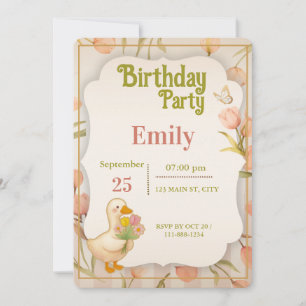 Cute Duck Floral Watercolor Birthday Party Invitat Invitation