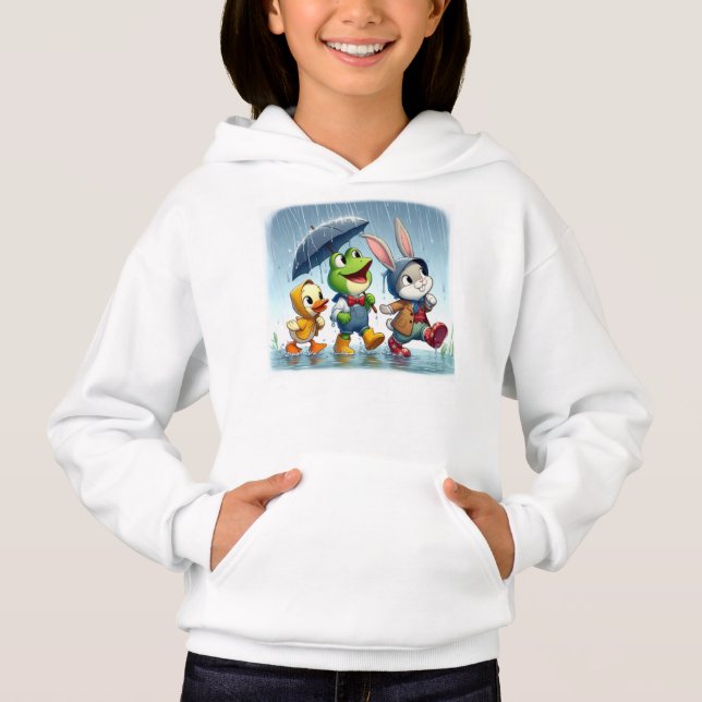 Cute duck, frog, bunny in the rain (Front)