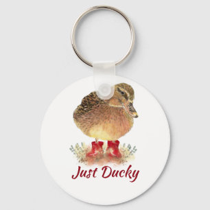 Cute Duck Fun Quote "Just Ducky" Key Ring