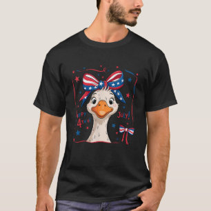 Cute Duck Goose Coquette Bow American US Flag 4th T-Shirt