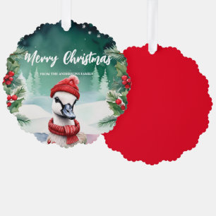Cute Duck goose Santa Xmas Holiday Party Family Tree Decoration Card