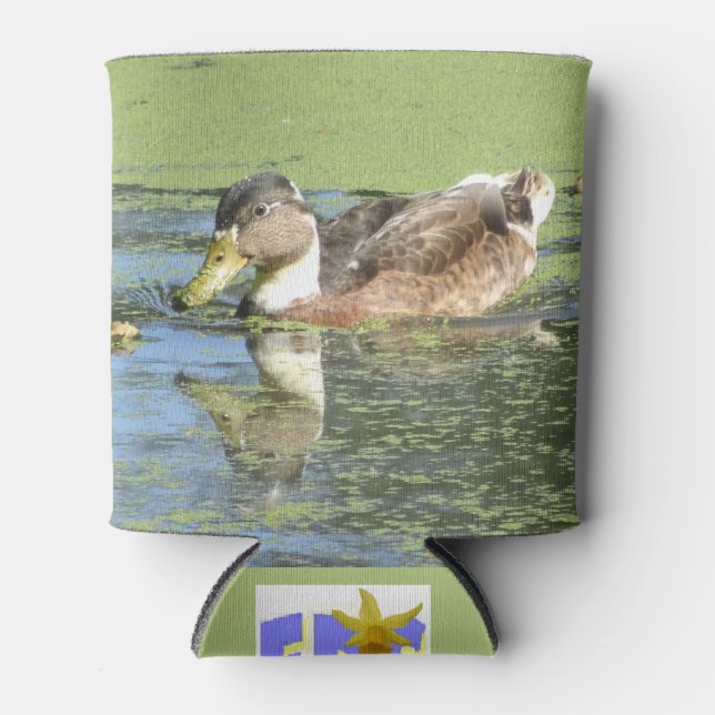 Cute Duck in Duckweed Can Cooler (Front)