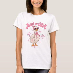 Cute Duck Just a Girl Pink Coquette T-Shirt