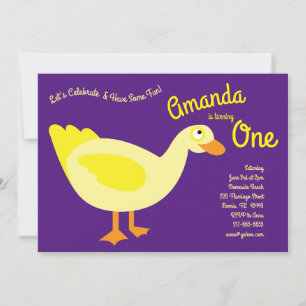 Cute Duck Kids 1st Birthday Party Invitation