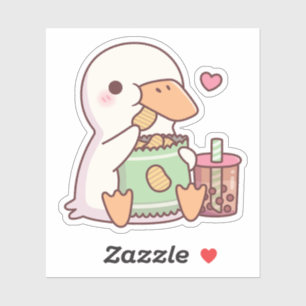 Cute Duck Loves Potato Chips And Boba Tea