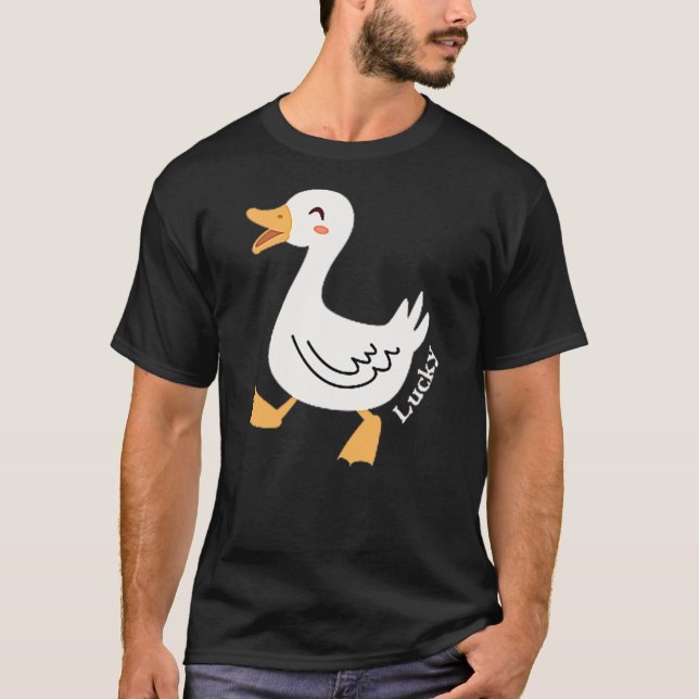 Cute Duck Lucky Happy Cartoon Vintage Graphic Tee (Front)