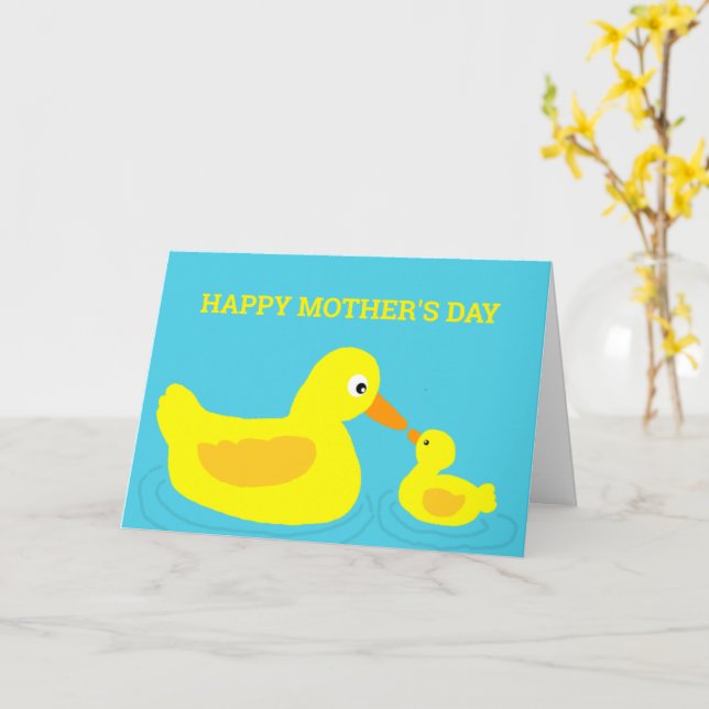 Cute Duck Mum Ducking Cartoon Mother's Day Card (Yellow Flower)