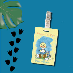 Cute Duck Nurse Yellow Hall Pass Badge ID Badge