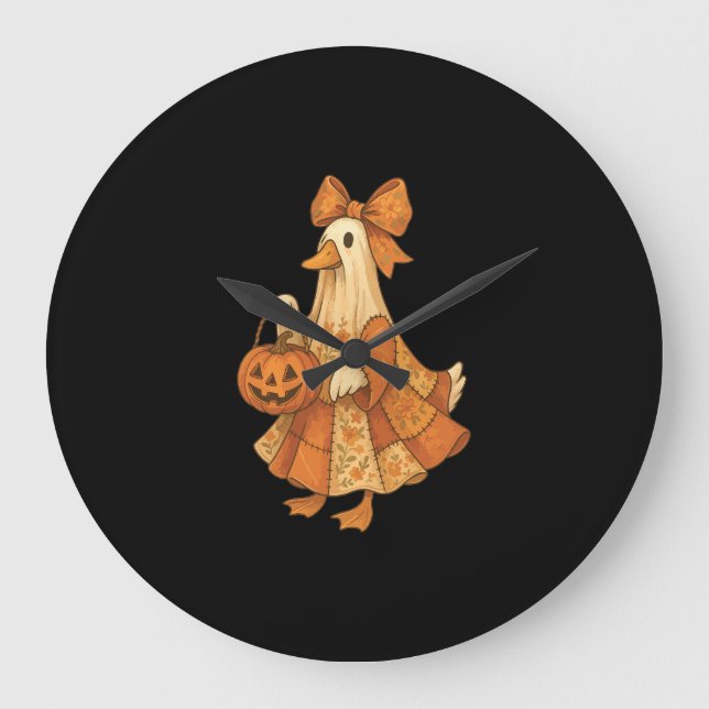 Cute Duck Patchwork Halloween Party Large Clock (Front)