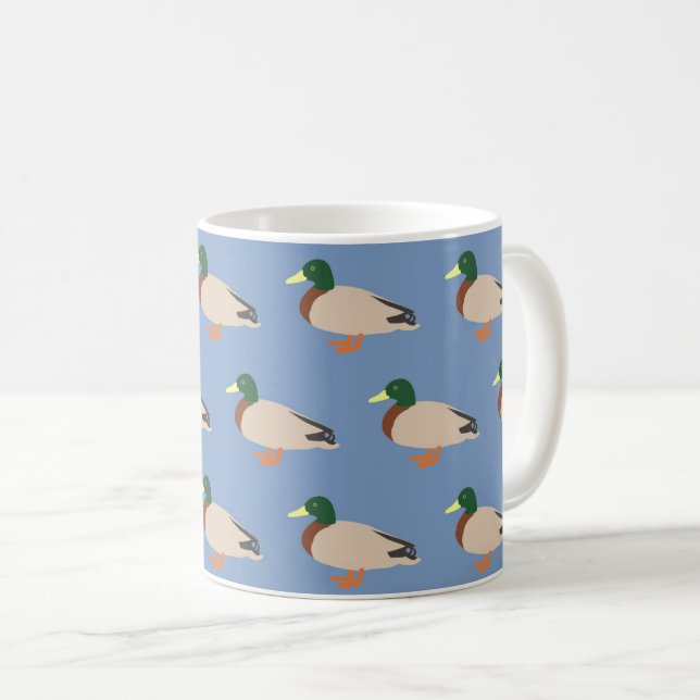 Cute Duck Pattern on Blue Coffee Mug (Front Right)