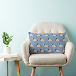 Cute Duck Pattern on Blue Lumbar Cushion