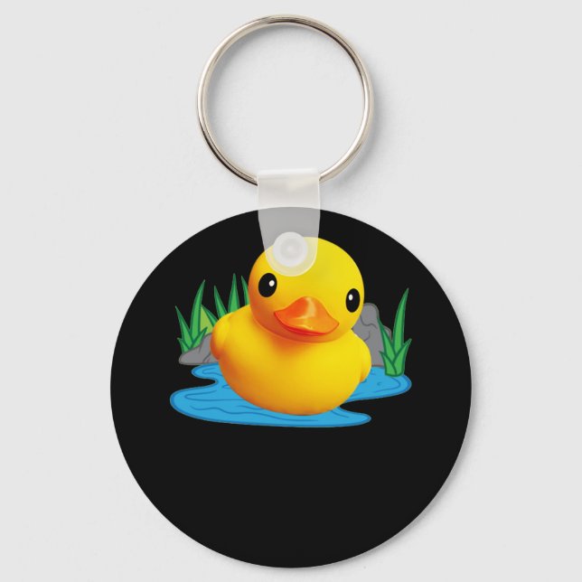 Cute Duck Rubber Duckling 3D Effect Key Ring (Front)